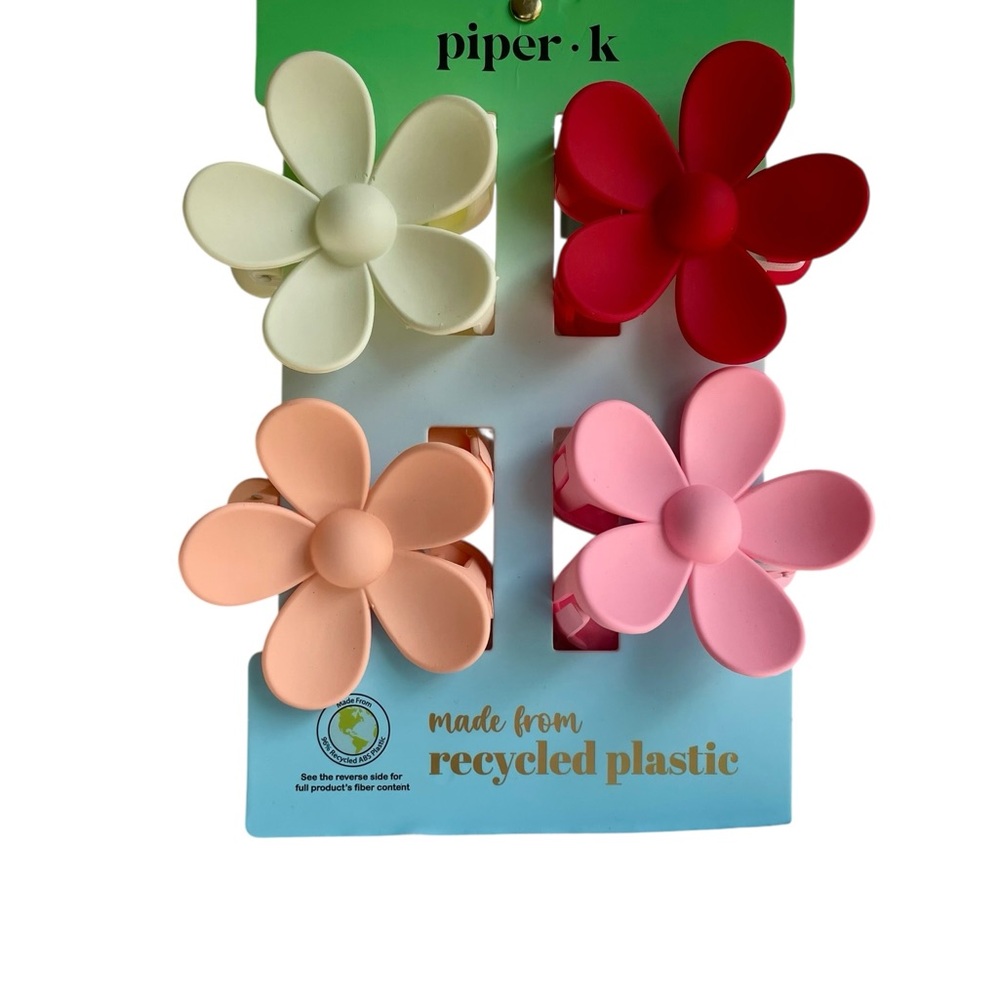 Piper K Flower Hair Clips Set - Red, Pink, Cream, Orange